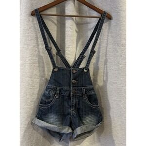 Hot Kiss Shortalls Womens 5 Juniors Button Front‎ Cut Off Stretch